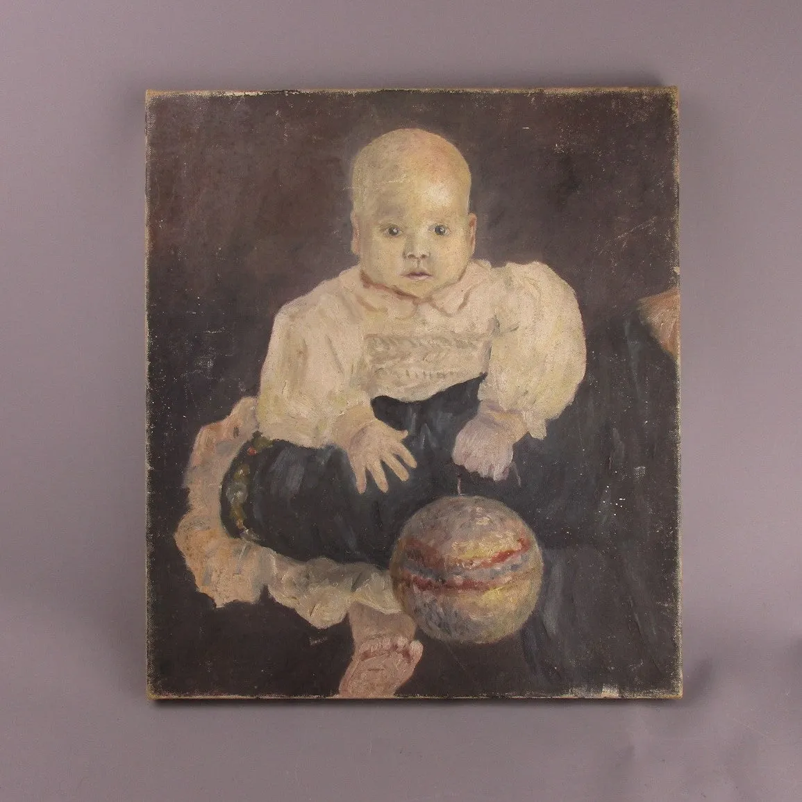 Oil On Canvas Of A Baby Vintage Mid-century c1960