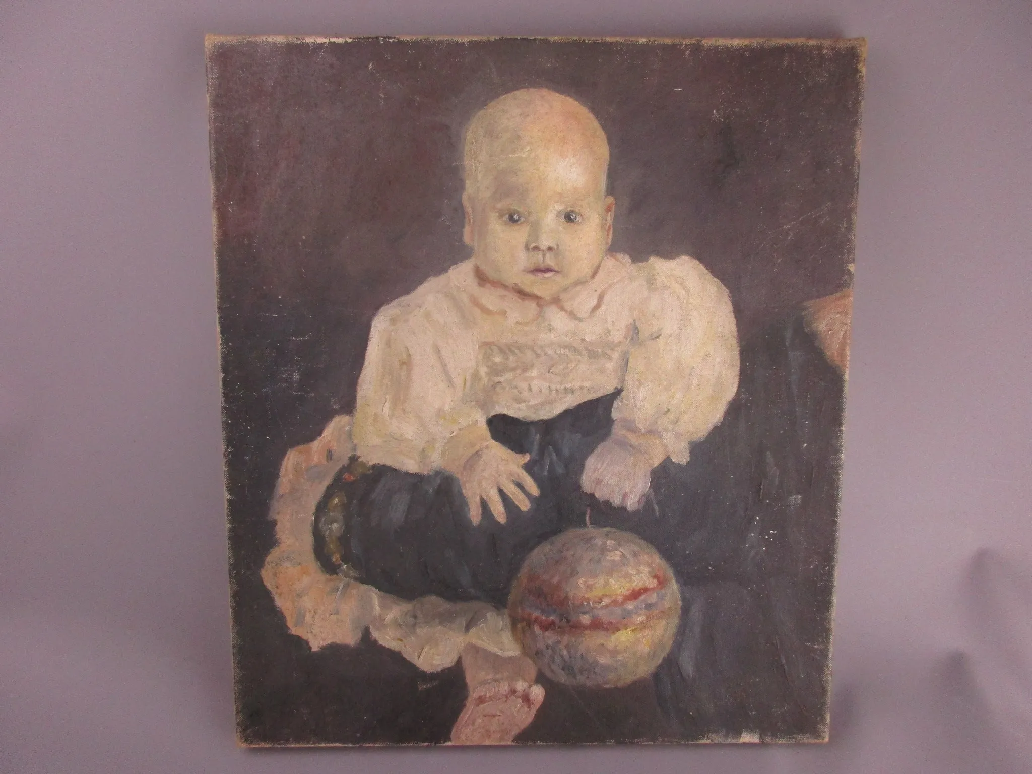 Oil On Canvas Of A Baby Vintage Mid-century c1960