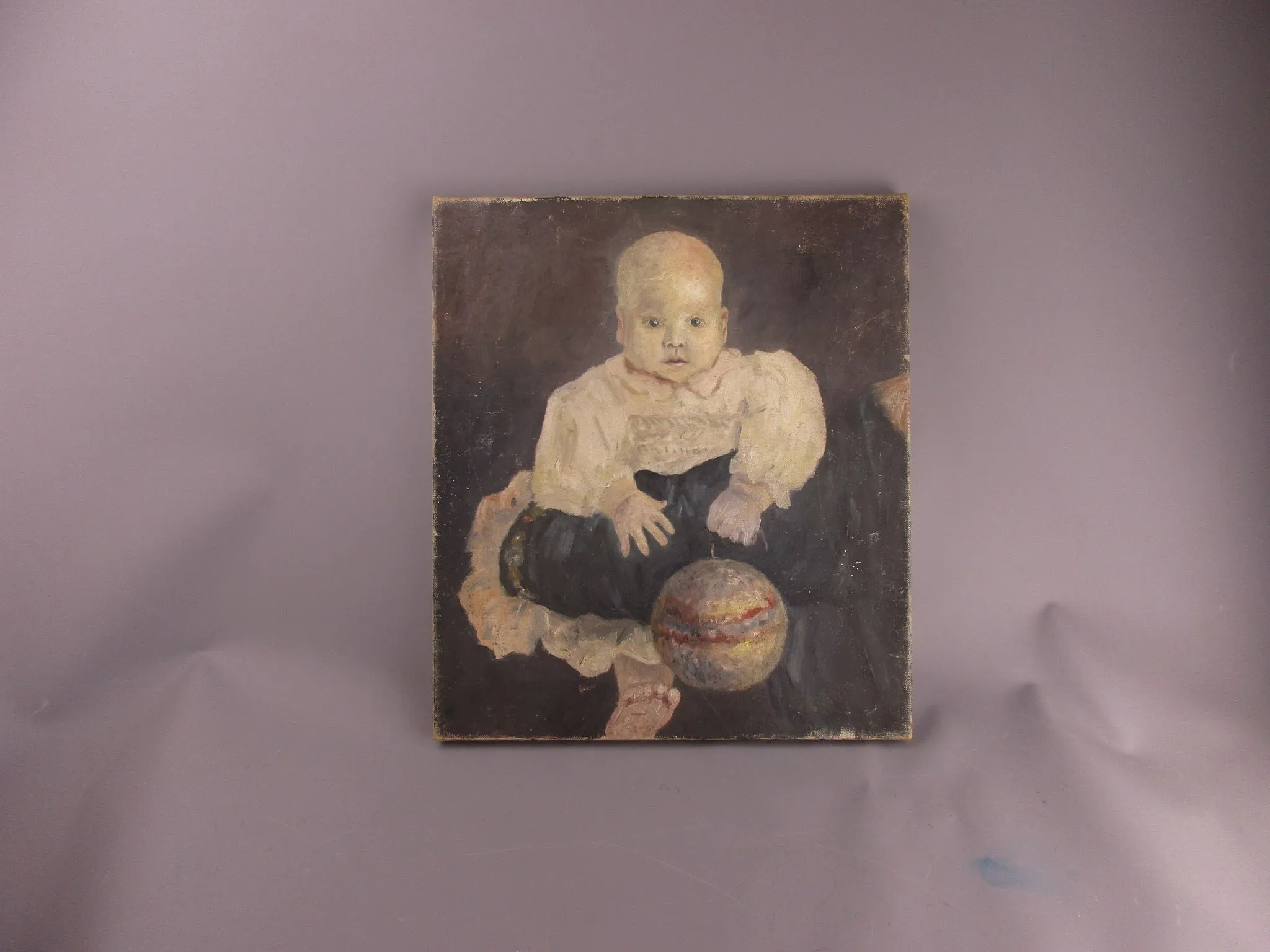 Oil On Canvas Of A Baby Vintage Mid-century c1960