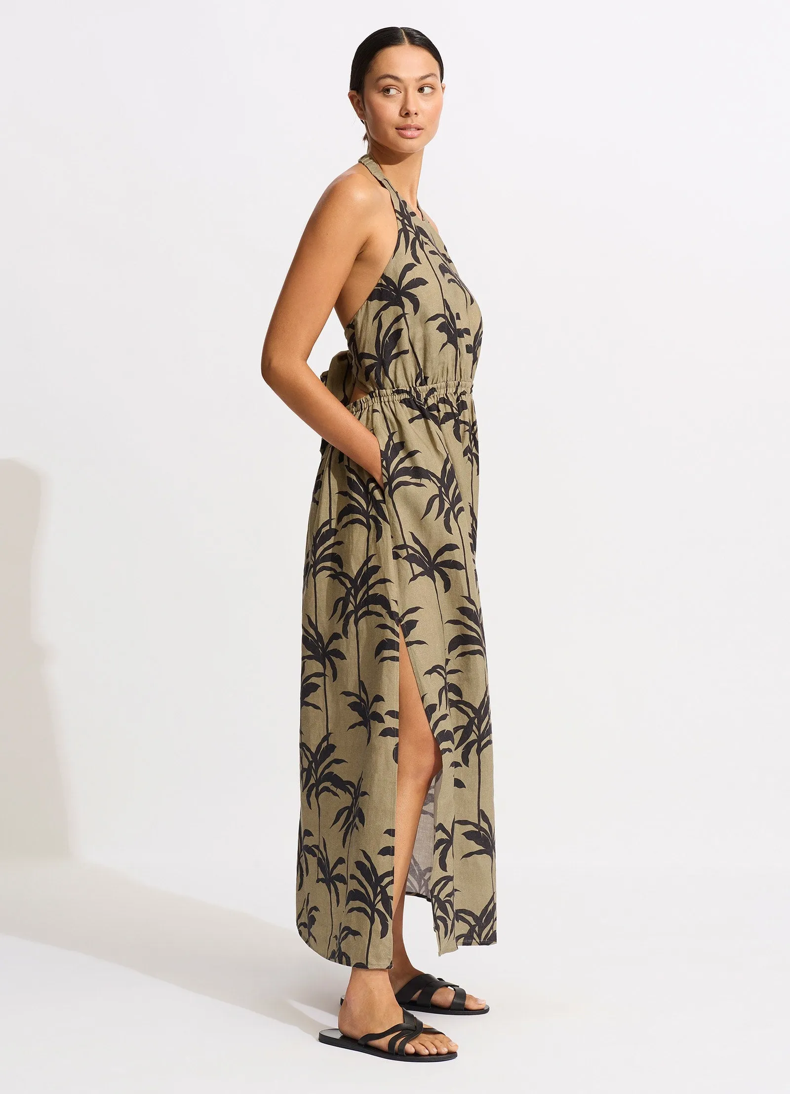 Palme Tie Back Maxi Dress - Olive