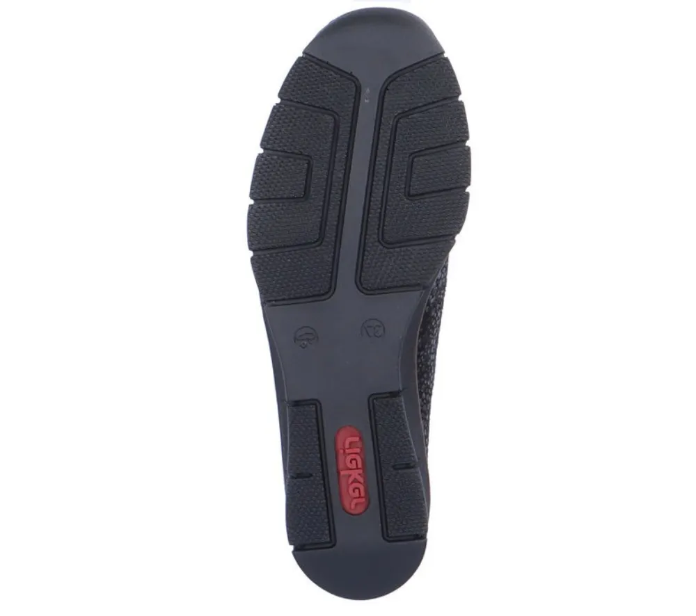 Pantofi casual, dama, RIEKER, ANTISTRESS, 53766-00 negru, piele ecologica