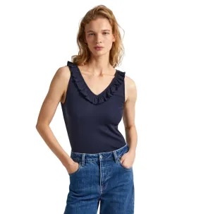 Pepe Jeans tank top with ribbed V-neck Leire PL505851 594 blue