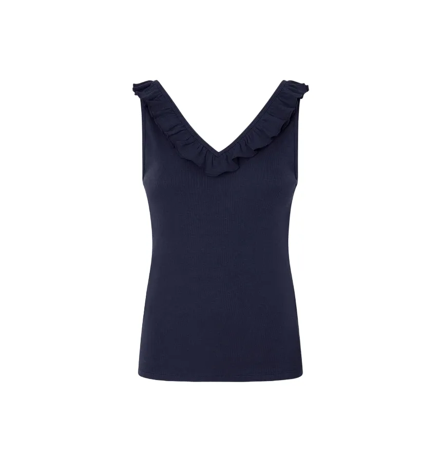 Pepe Jeans tank top with ribbed V-neck Leire PL505851 594 blue