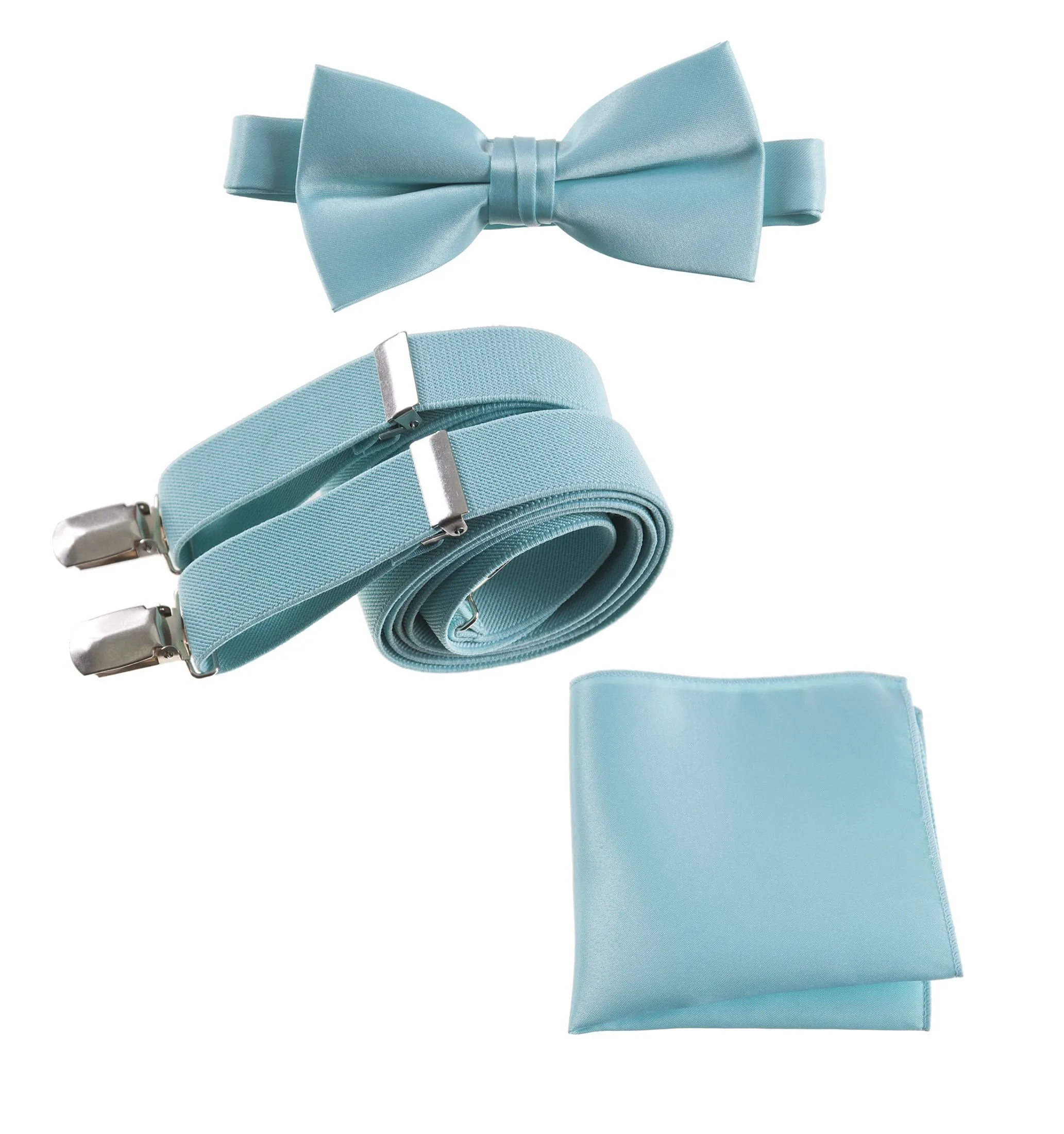 Pre-tied Bow Tie & Pocket Square with Adjustable Stretch Suspender