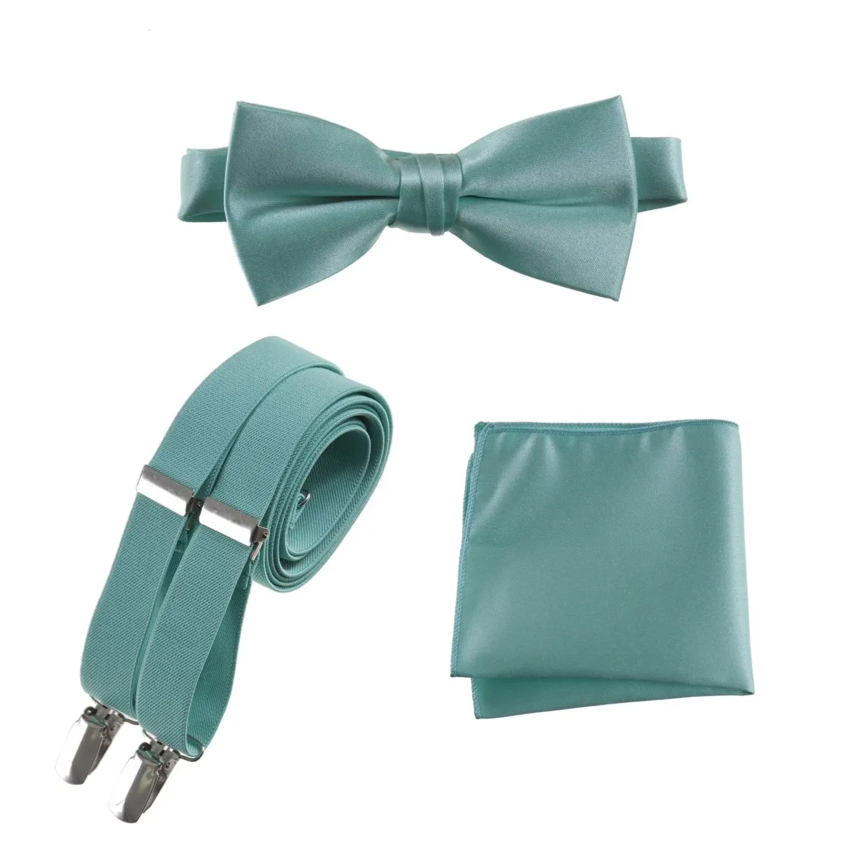 Pre-tied Bow Tie & Pocket Square with Adjustable Stretch Suspender