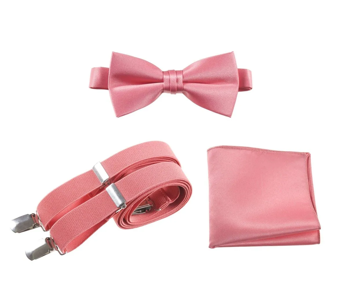 Pre-tied Bow Tie & Pocket Square with Adjustable Stretch Suspender