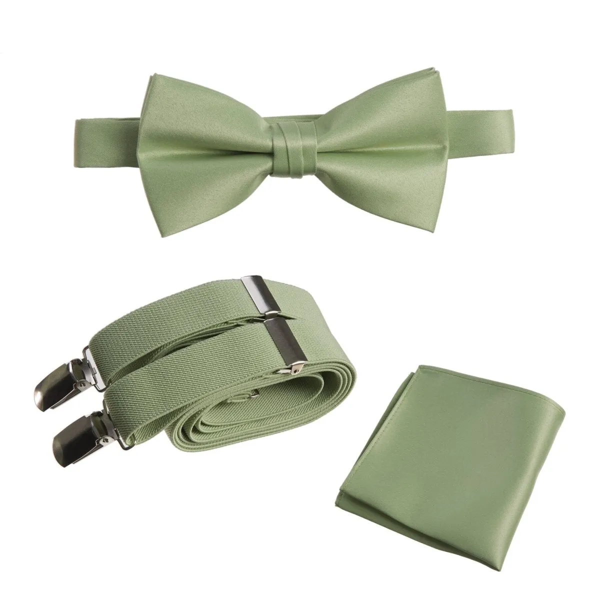 Pre-tied Bow Tie & Pocket Square with Adjustable Stretch Suspender