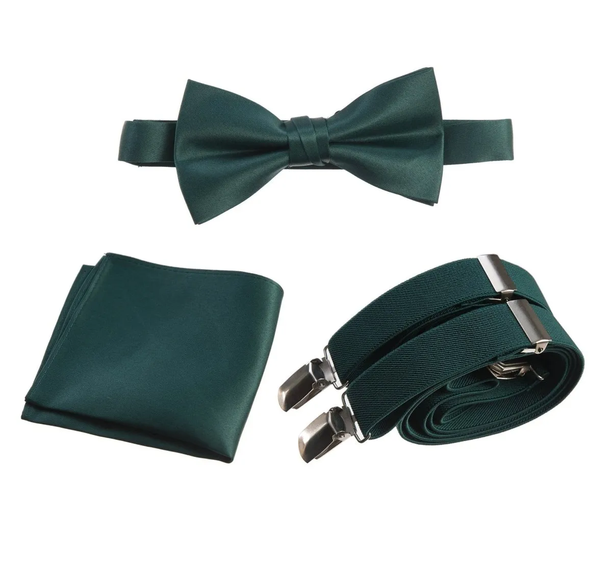 Pre-tied Bow Tie & Pocket Square with Adjustable Stretch Suspender