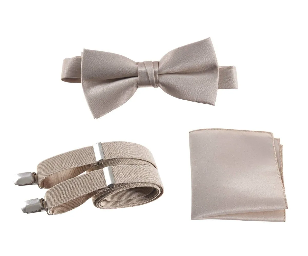 Pre-tied Bow Tie & Pocket Square with Adjustable Stretch Suspender