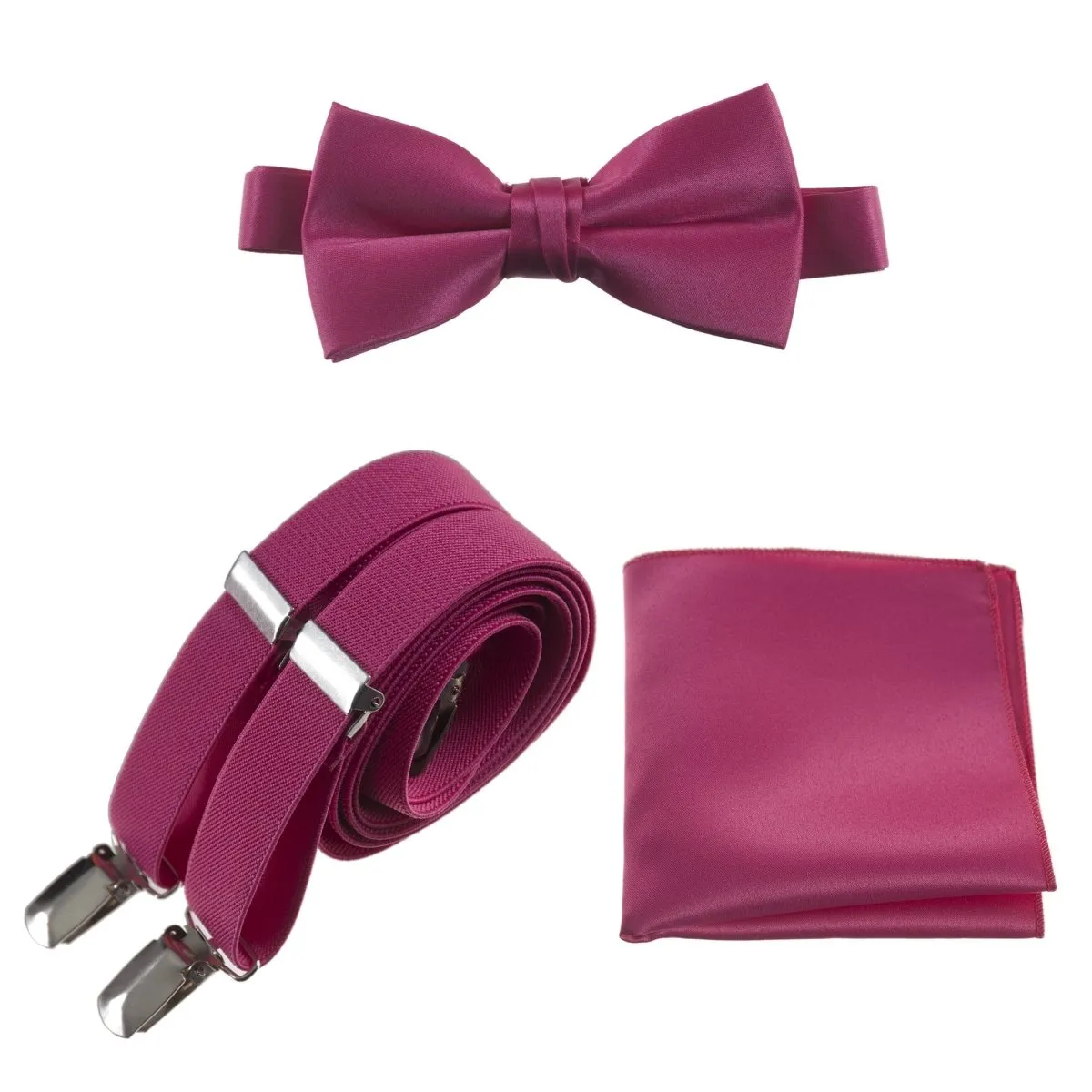 Pre-tied Bow Tie & Pocket Square with Adjustable Stretch Suspender