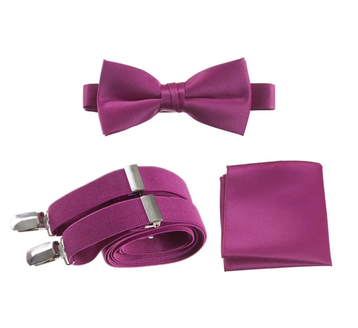 Pre-tied Bow Tie & Pocket Square with Adjustable Stretch Suspender