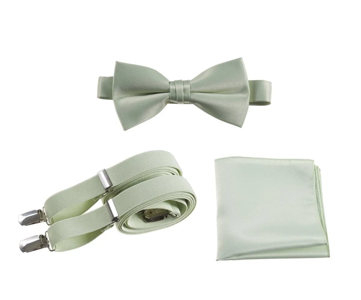 Pre-tied Bow Tie & Pocket Square with Adjustable Stretch Suspender