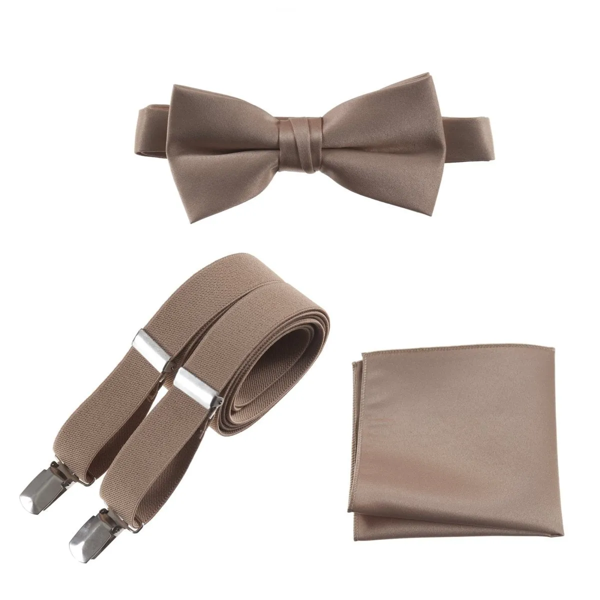 Pre-tied Bow Tie & Pocket Square with Adjustable Stretch Suspender