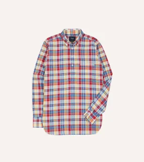 Red and Yellow Madras Check Cotton Button-Down Popover Shirt