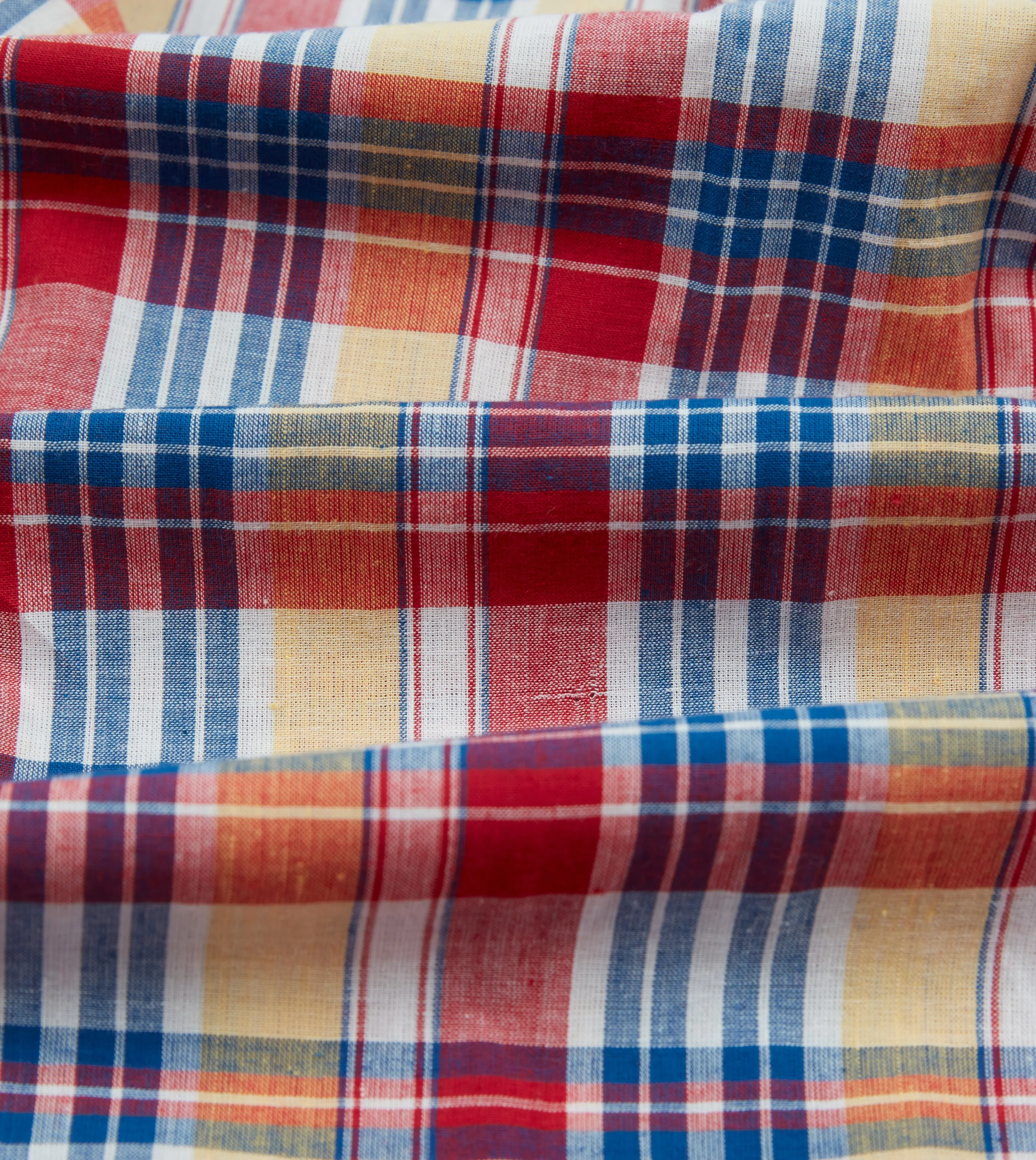 Red and Yellow Madras Check Cotton Button-Down Popover Shirt