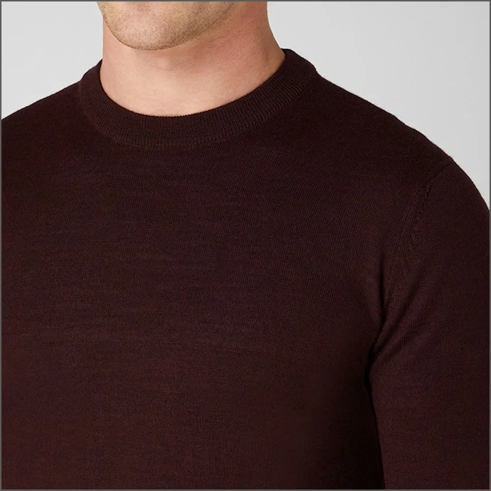 Remus Uomo Burgundy Tapered Fit Merino Wool-Blend Crew Neck Sweater>>