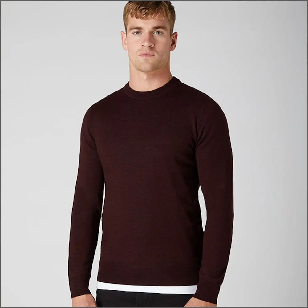 Remus Uomo Burgundy Tapered Fit Merino Wool-Blend Crew Neck Sweater>>