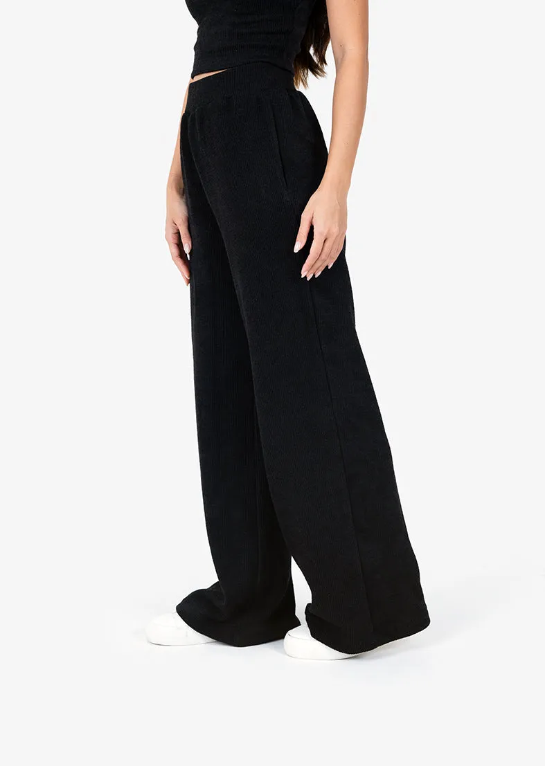 Rib Knit Lounge Palazzo Pant Black