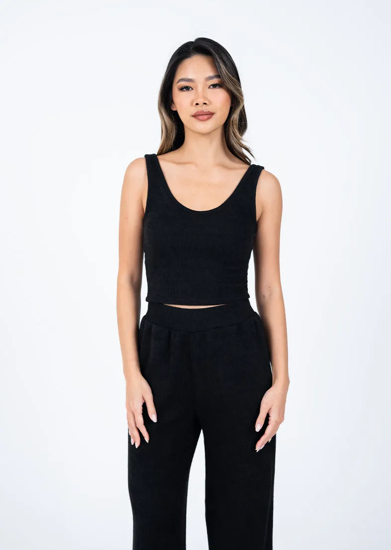 Rib Knit Lounge Palazzo Pant Black