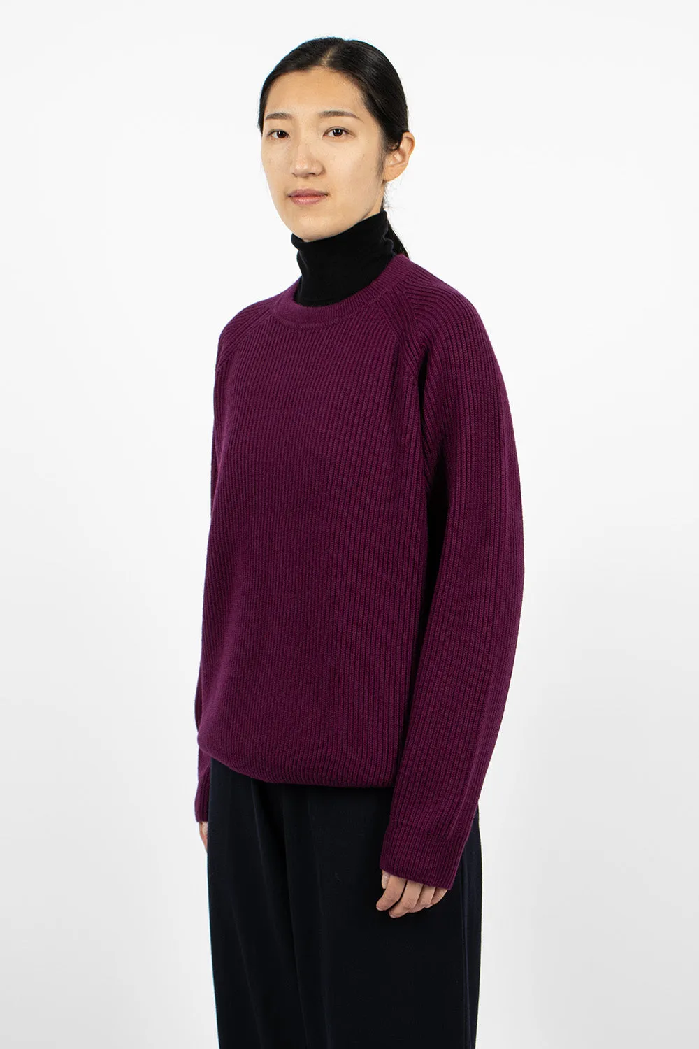 Ribbed Raglan Crewneck Plum