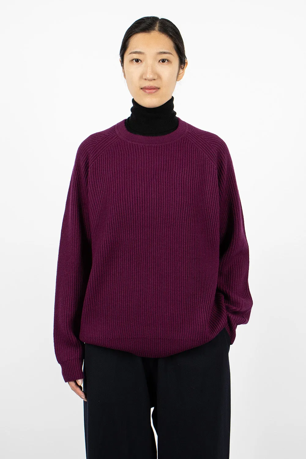 Ribbed Raglan Crewneck Plum