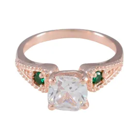 Riyo Desirable Silver Ring With Rose Gold Plating Emerald CZ Stone Cushion Shape Prong Setting Bridal Jewelry Valentines Day Ring