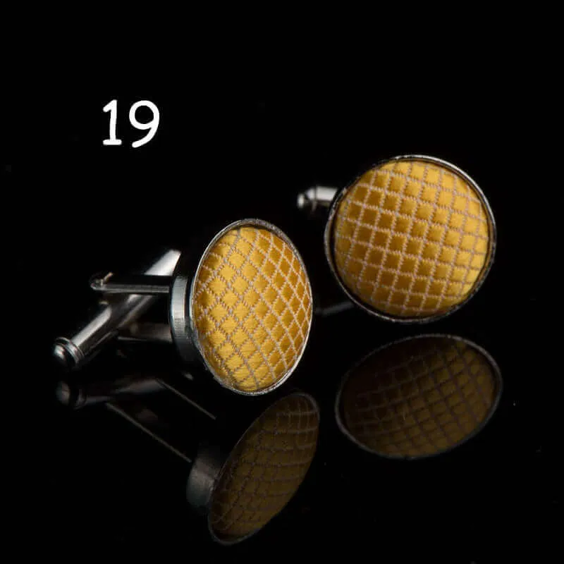 Round Solid Color Cloth Swank Cufflinks