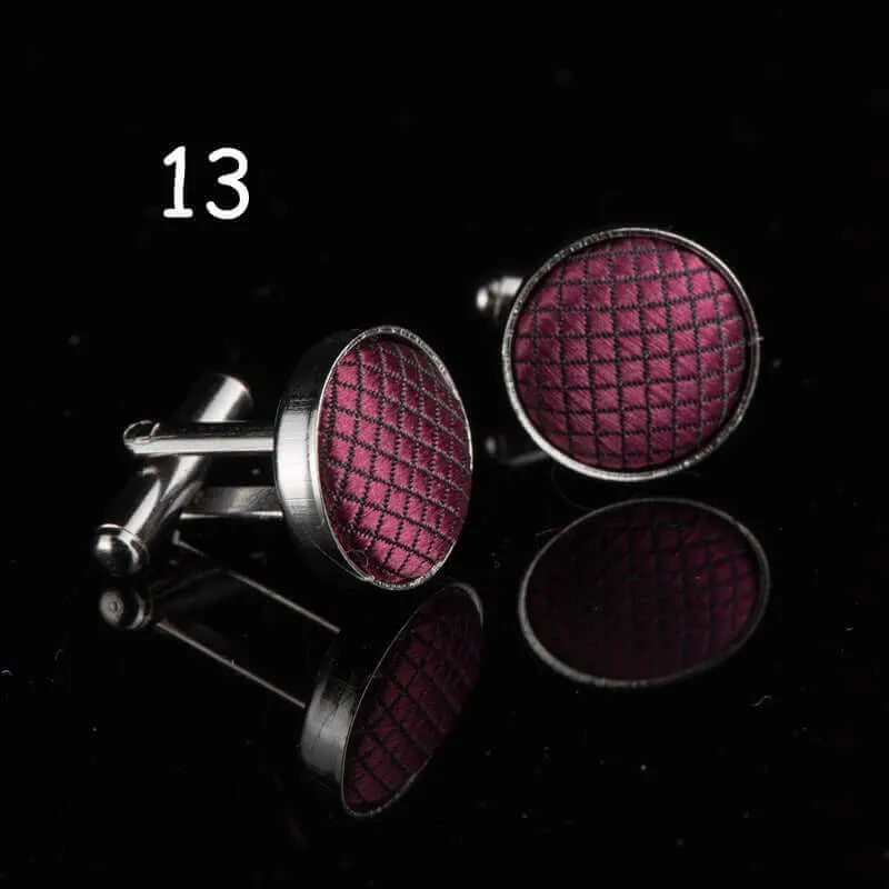 Round Solid Color Cloth Swank Cufflinks