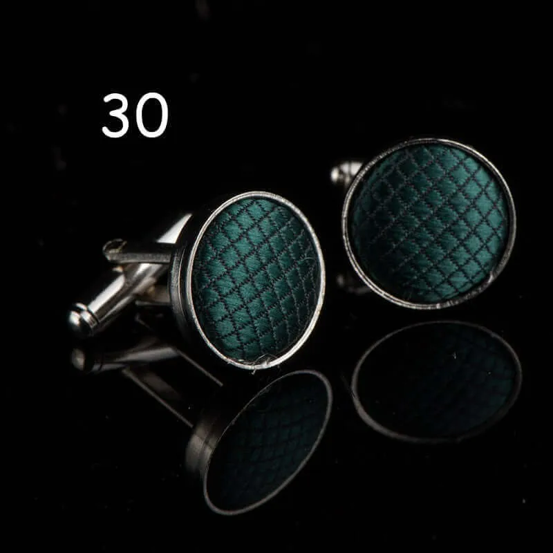 Round Solid Color Cloth Swank Cufflinks