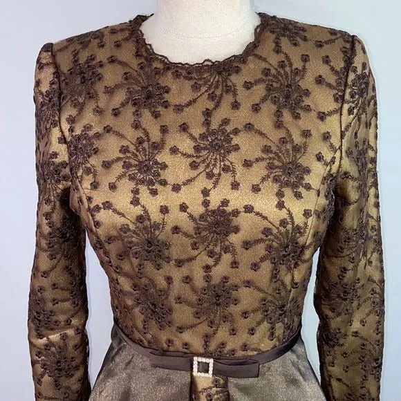 SaksFifthAvenue Prince Vintage Brown Metallic Embroidery Fit Flare Dress