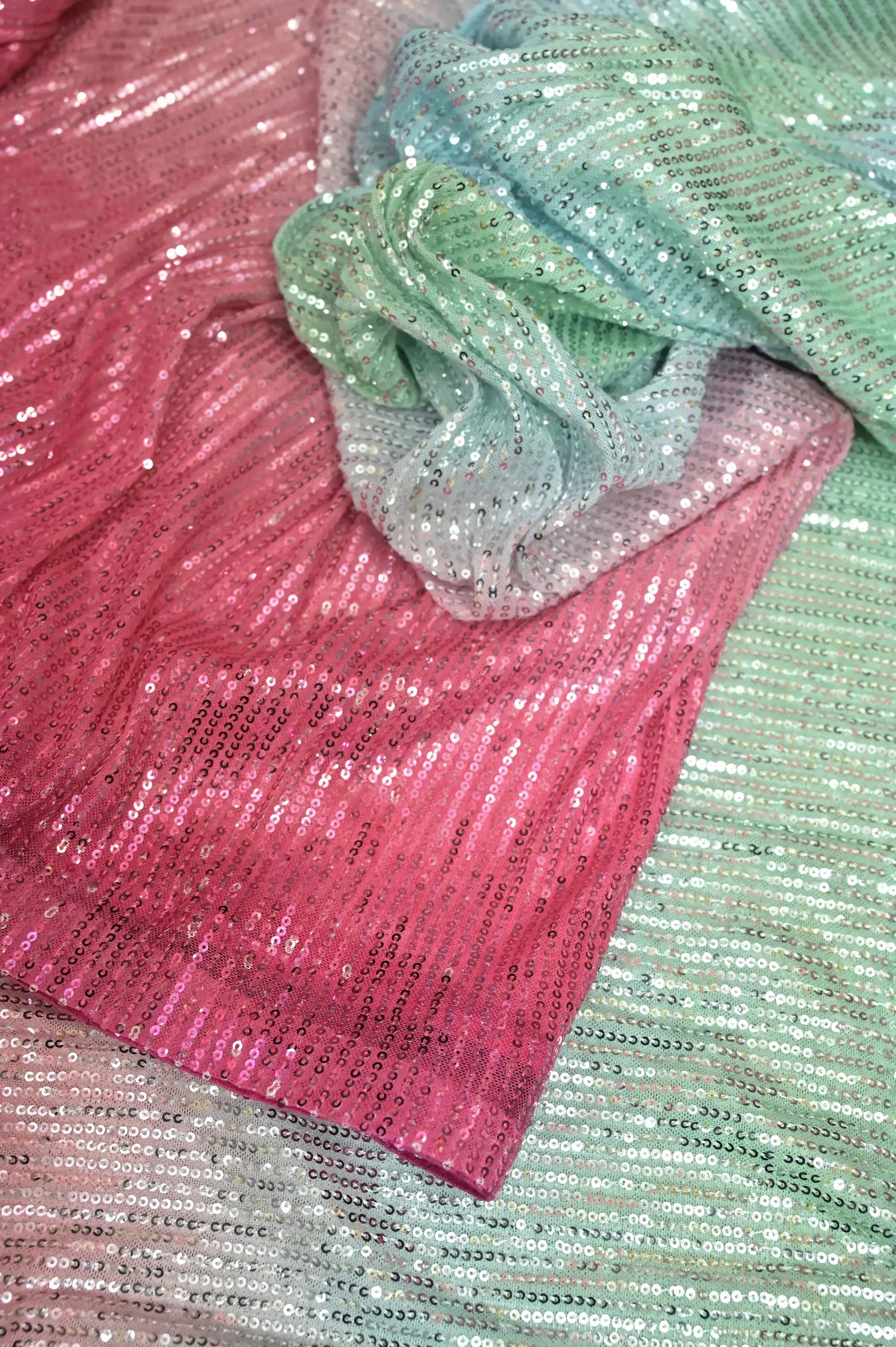 Sea Green and Magenta Pink Shade Designer Net Saree with Sequin Work