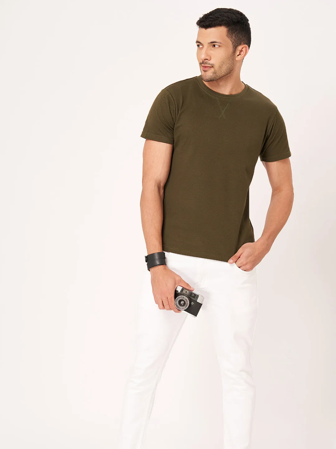 Solid Round Neck Half Sleeve T-shirt