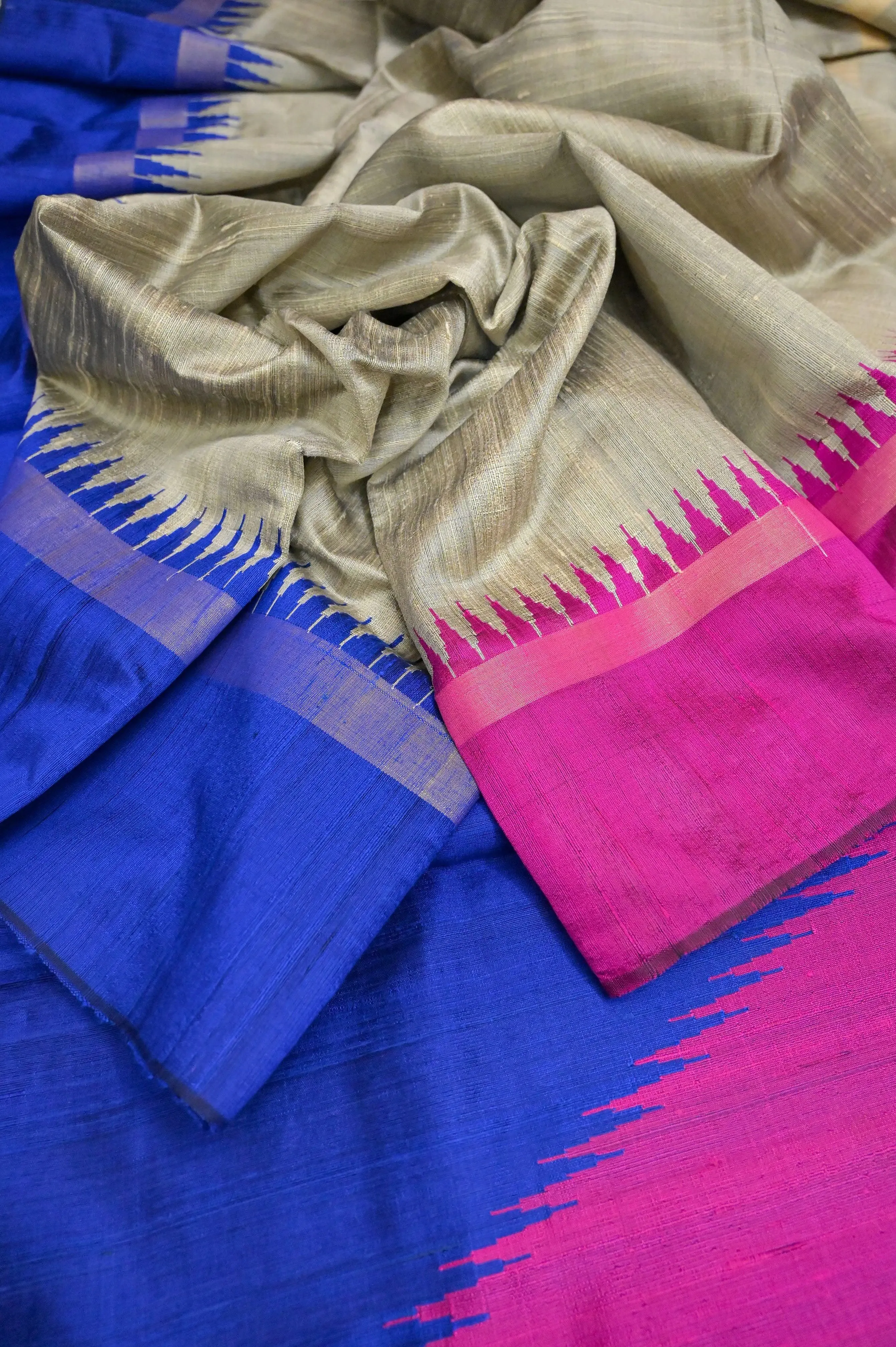 Steel Grey Color Raw Silk Saree with Ganga Jamuna Border