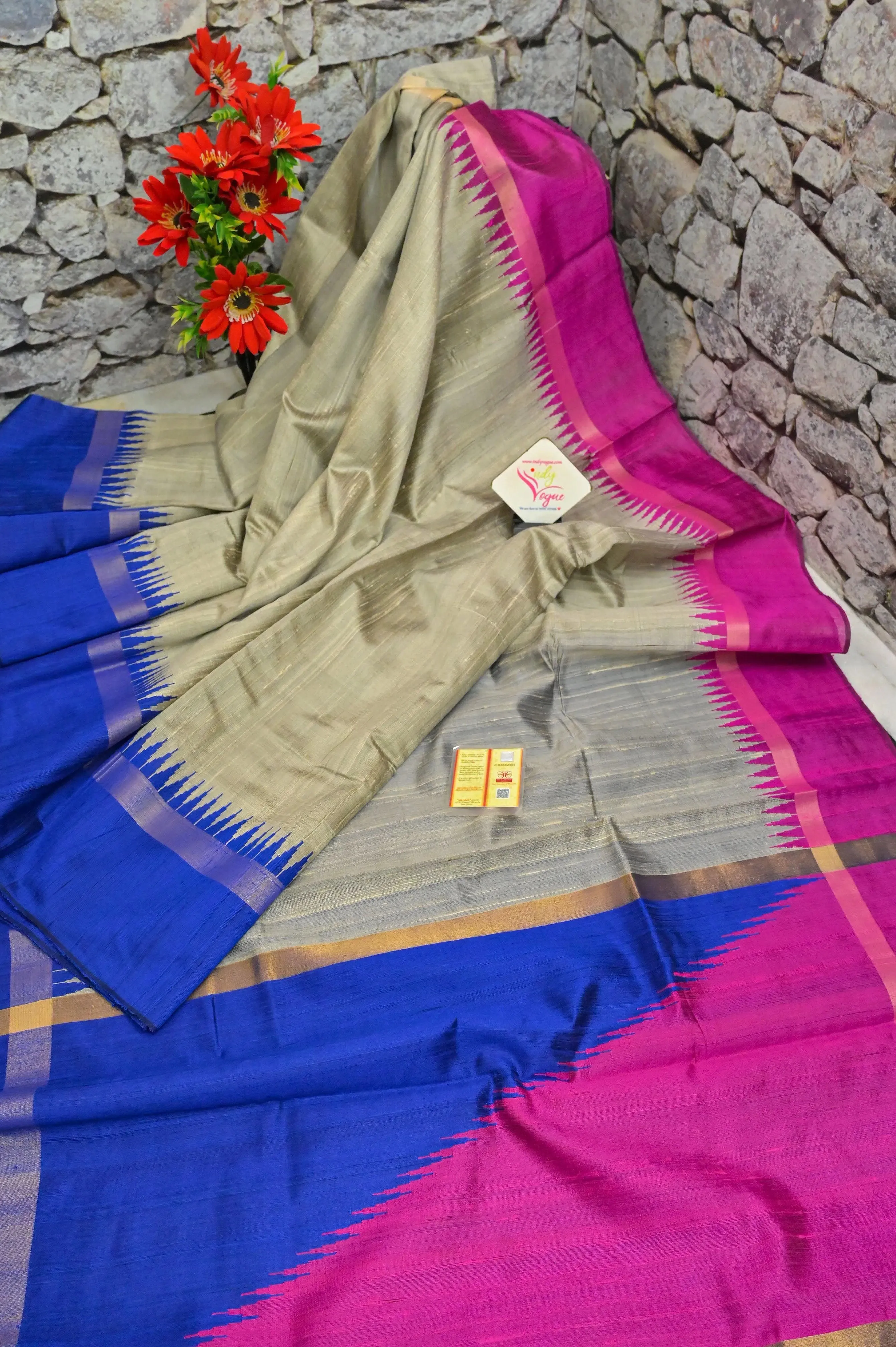 Steel Grey Color Raw Silk Saree with Ganga Jamuna Border