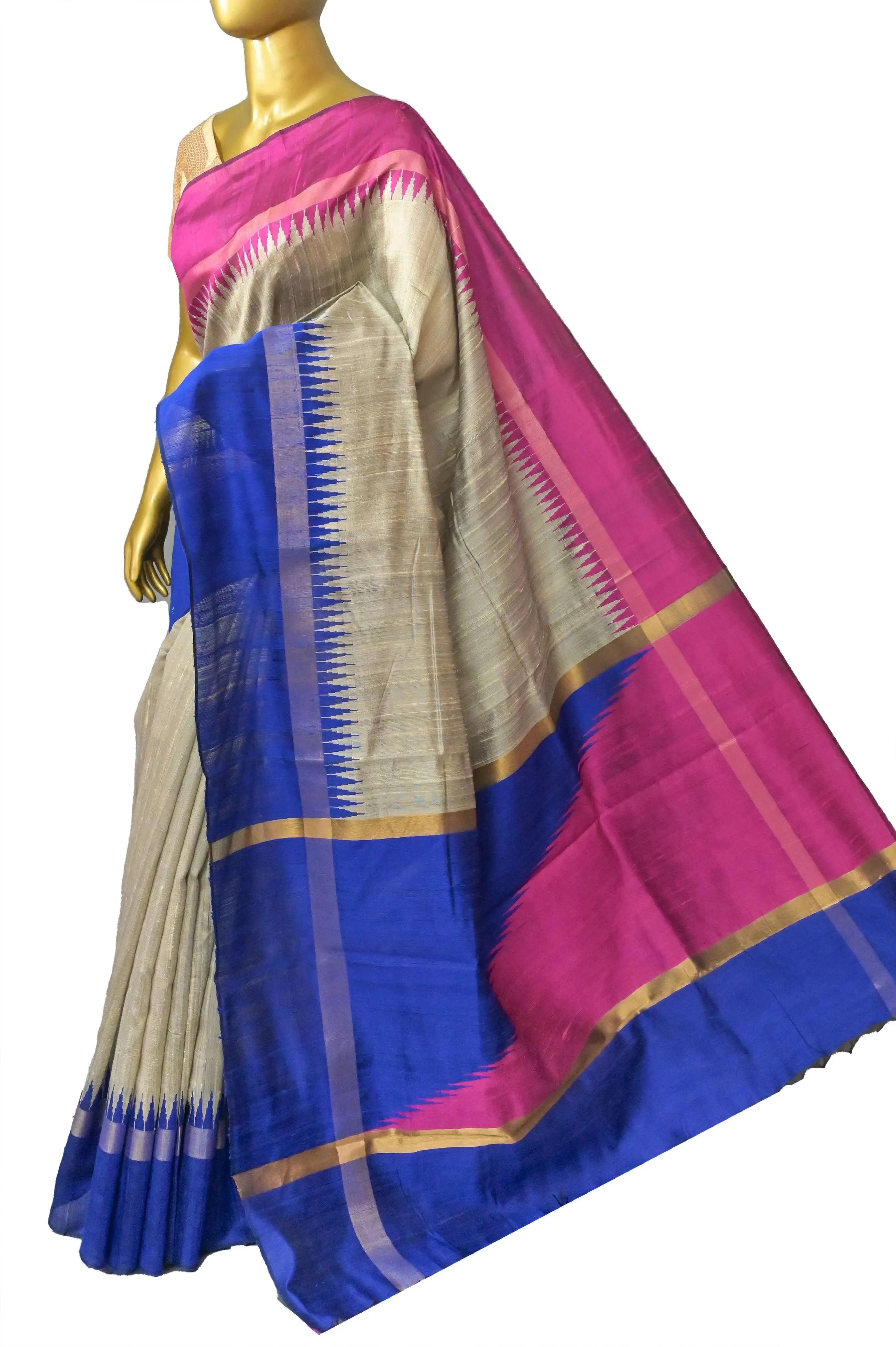 Steel Grey Color Raw Silk Saree with Ganga Jamuna Border