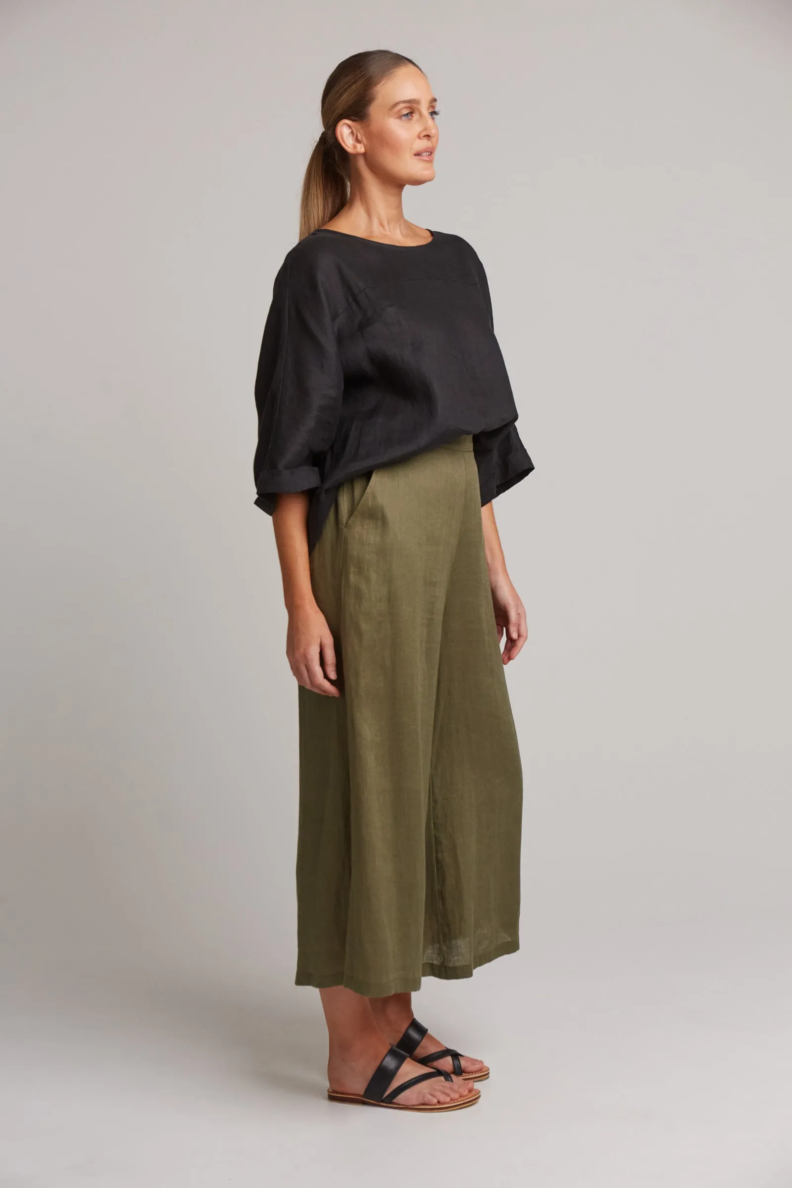 Studio Crop Linen Pant - Khaki