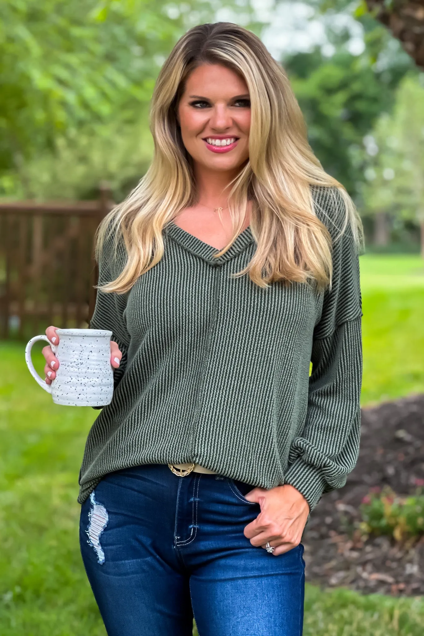 Take The Time Thermal Ribbed Top : Olive