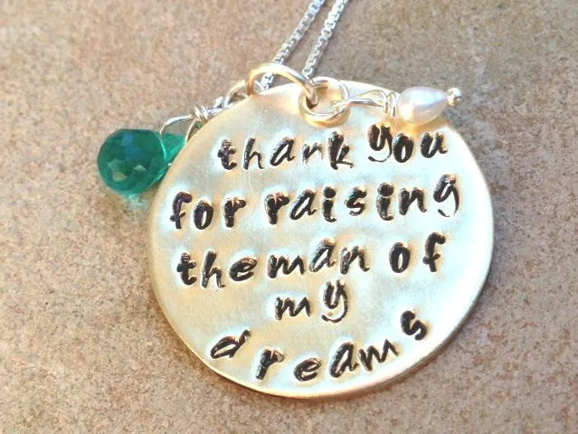 thank you for raising the man of my dreams, mom necklace, mother in law necklace, wedding,bridal, hand stamped jewelry, wedding gift