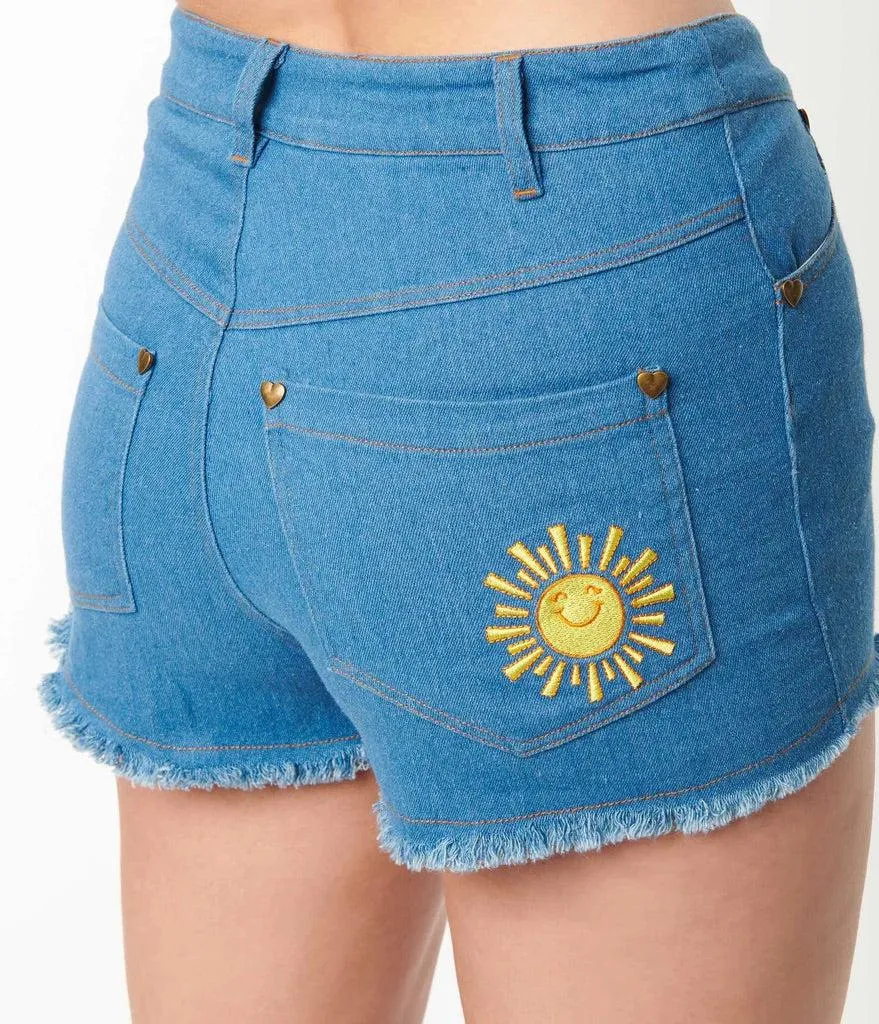 Unique Vintage Care Bears x Unique Vintage Funshine Denim Shorts