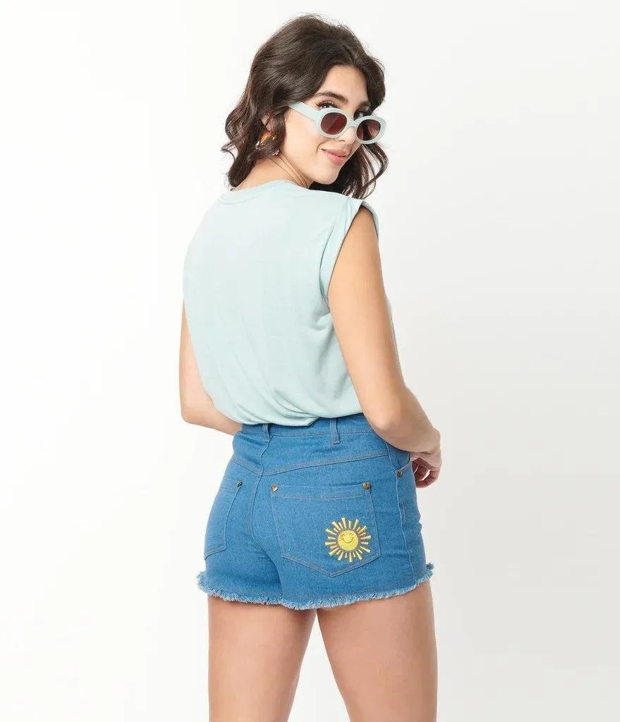 Unique Vintage Care Bears x Unique Vintage Funshine Denim Shorts