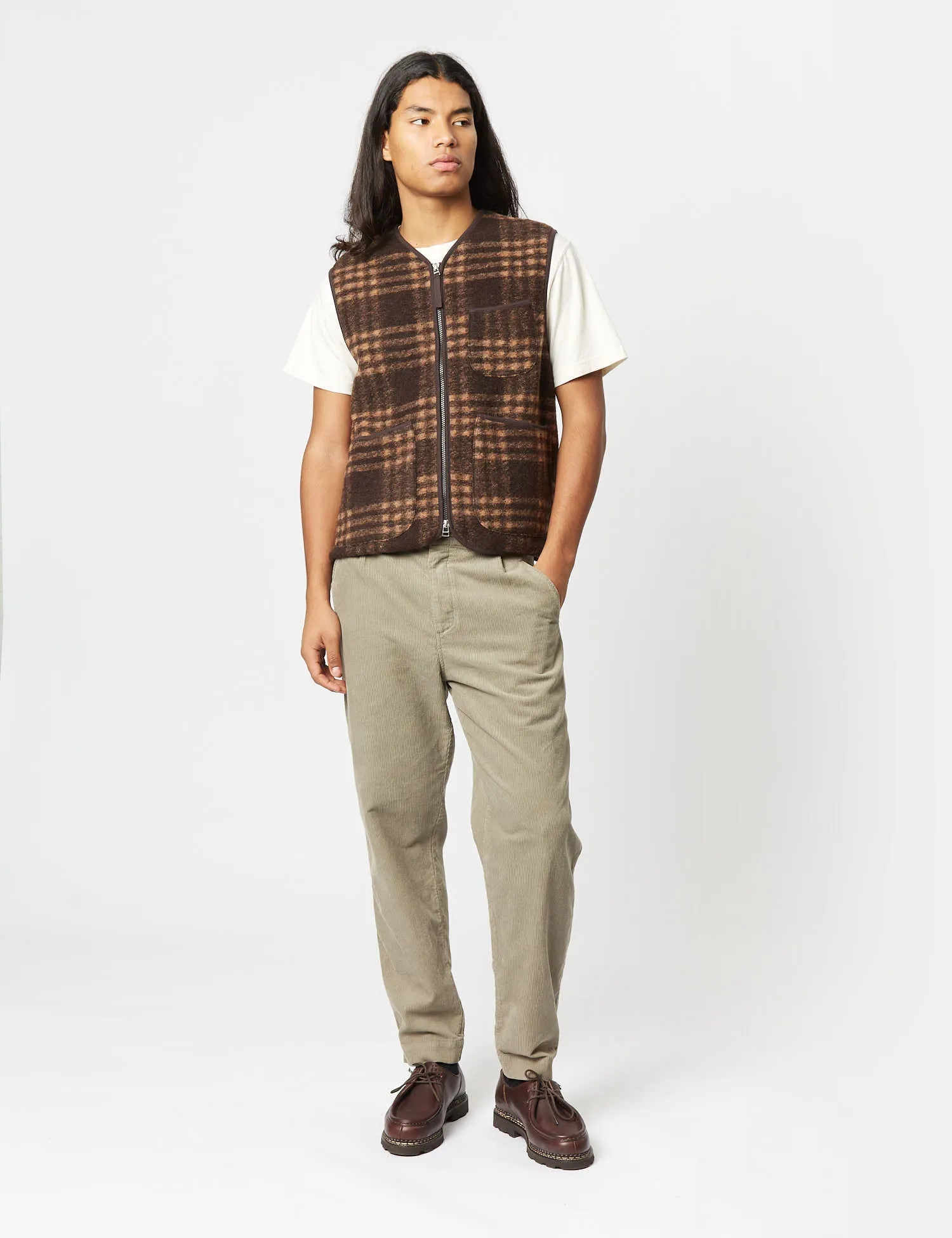 Universal Works Zip Gilet - Brown Check