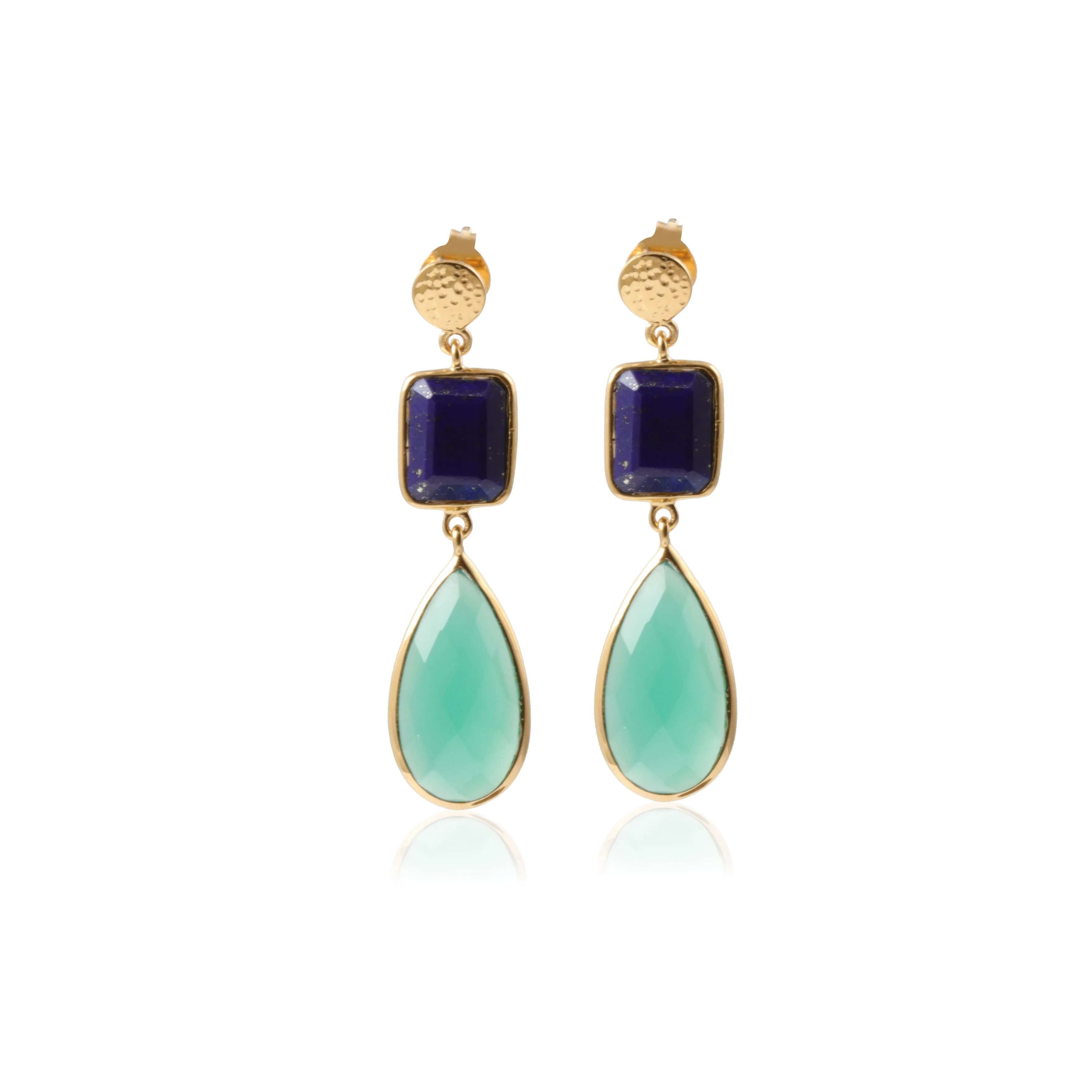 Vama | Gaia Earrings | Metal-Sterling Silver | Stone-Lapis Lazuli   Green Onyx | Finish-Shiny