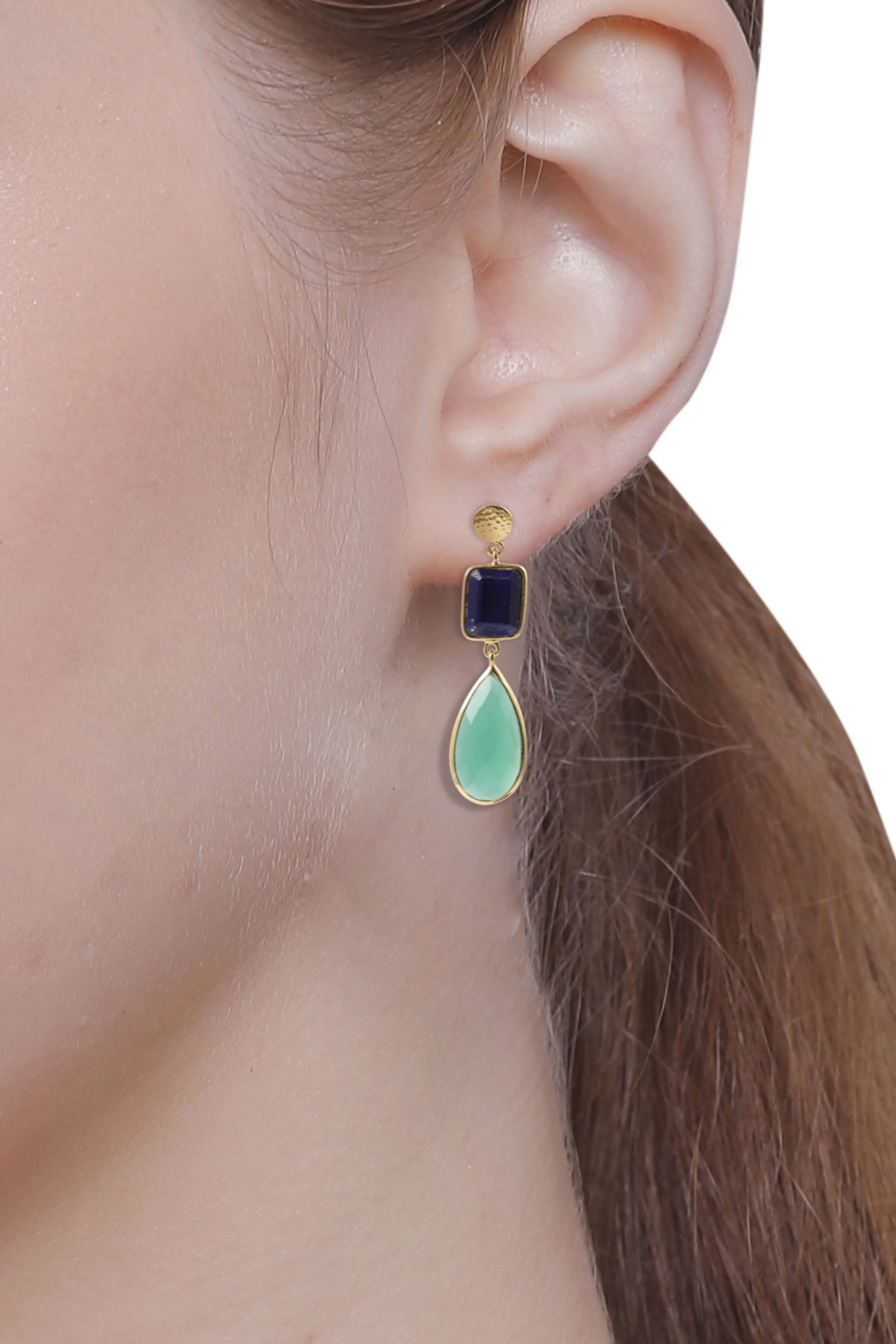 Vama | Gaia Earrings | Metal-Sterling Silver | Stone-Lapis Lazuli   Green Onyx | Finish-Shiny