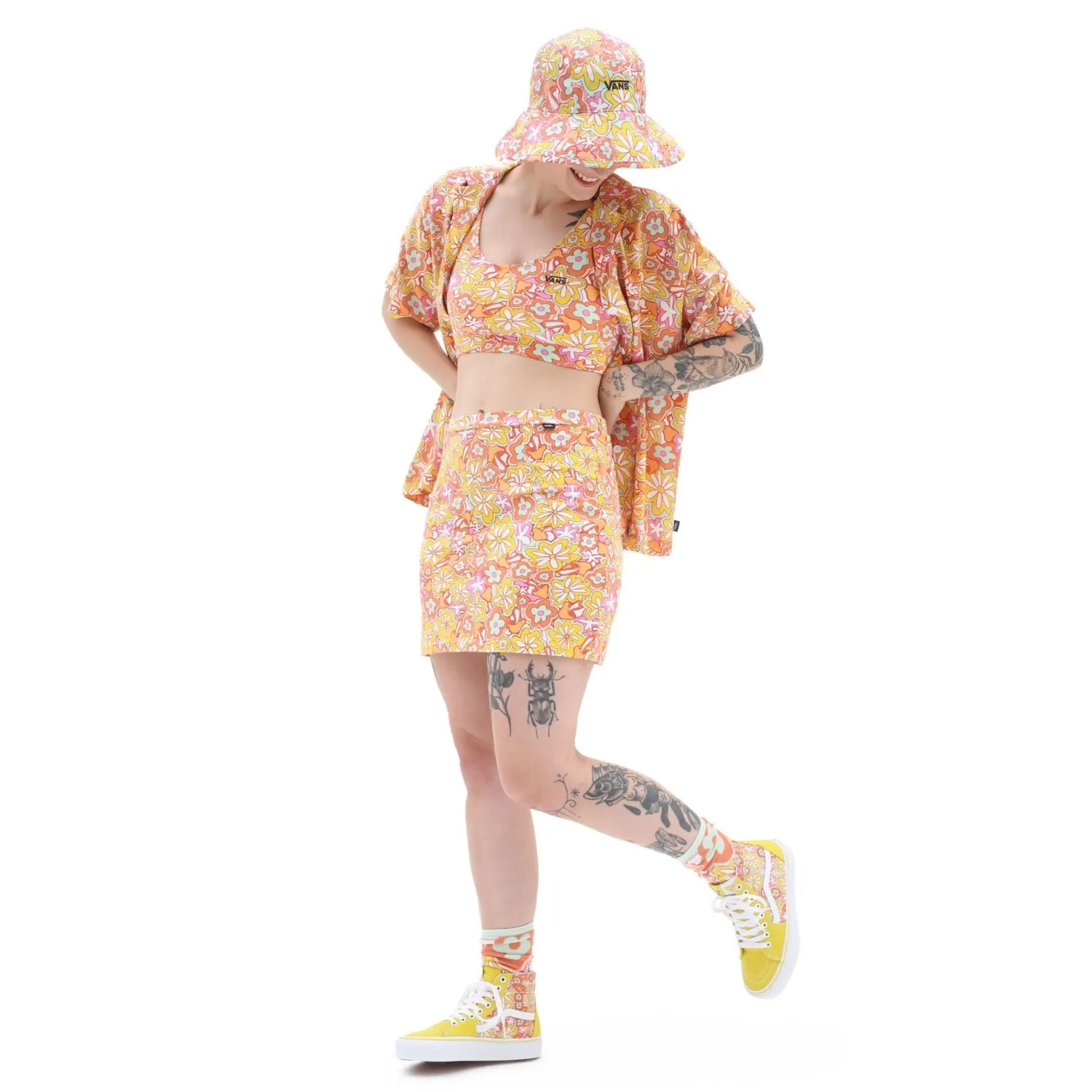 Vans girl's miniskirt with floral pattern Resort Floral VN00039FBM51 orange 