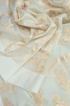 White Color Pure Organza Banarasi Saree with Allover Zari Weaving