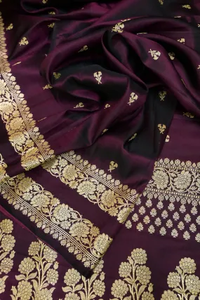 Wine Color Pure Mashru Banarasi Saree with Double Border