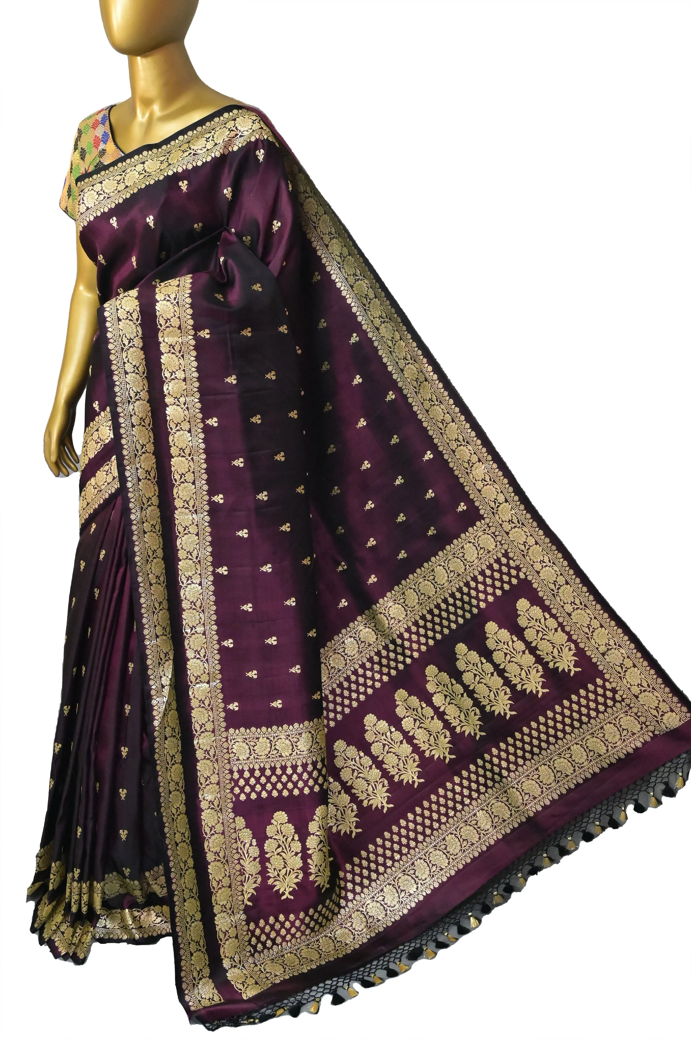 Wine Color Pure Mashru Banarasi Saree with Double Border