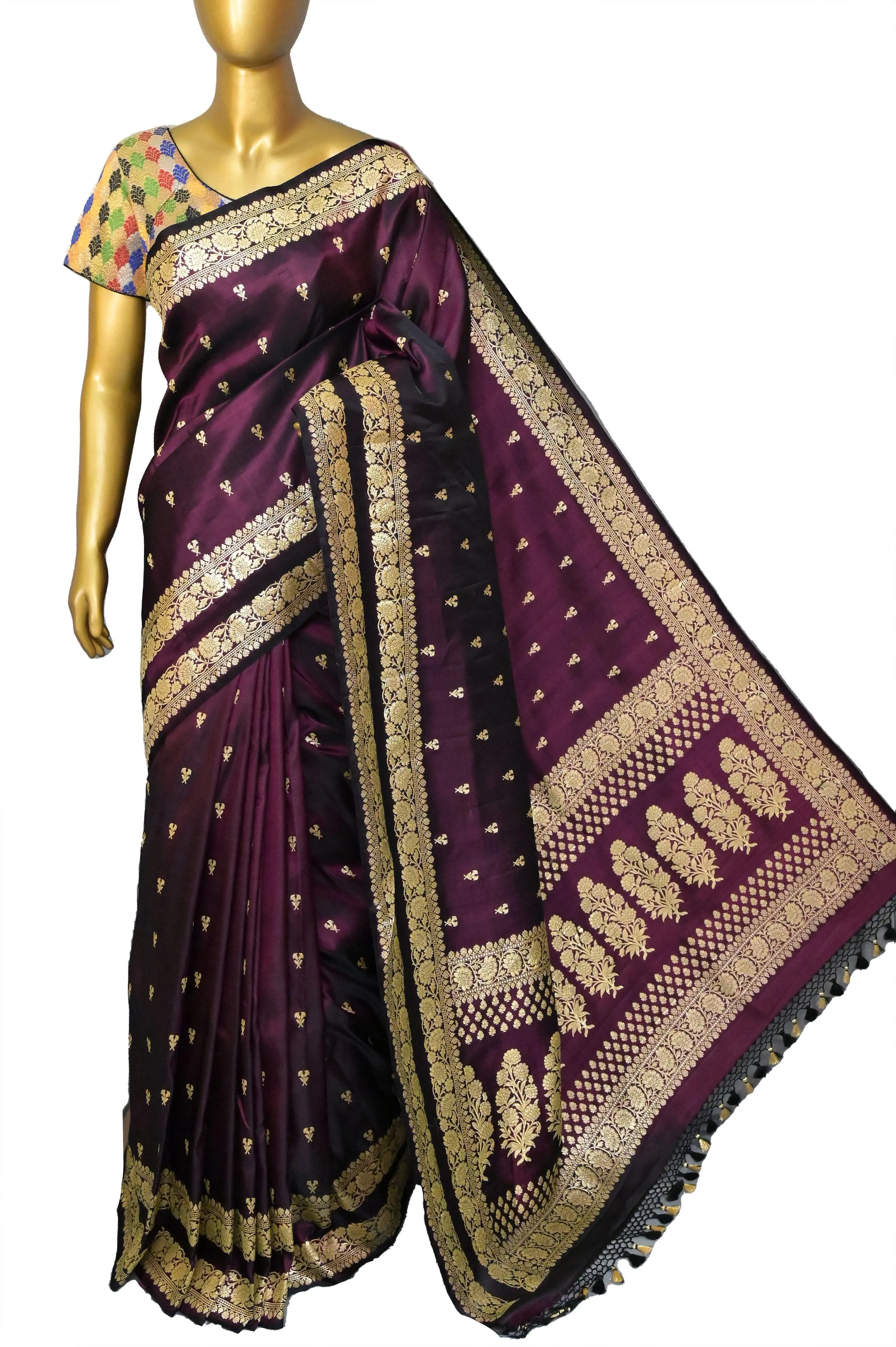 Wine Color Pure Mashru Banarasi Saree with Double Border