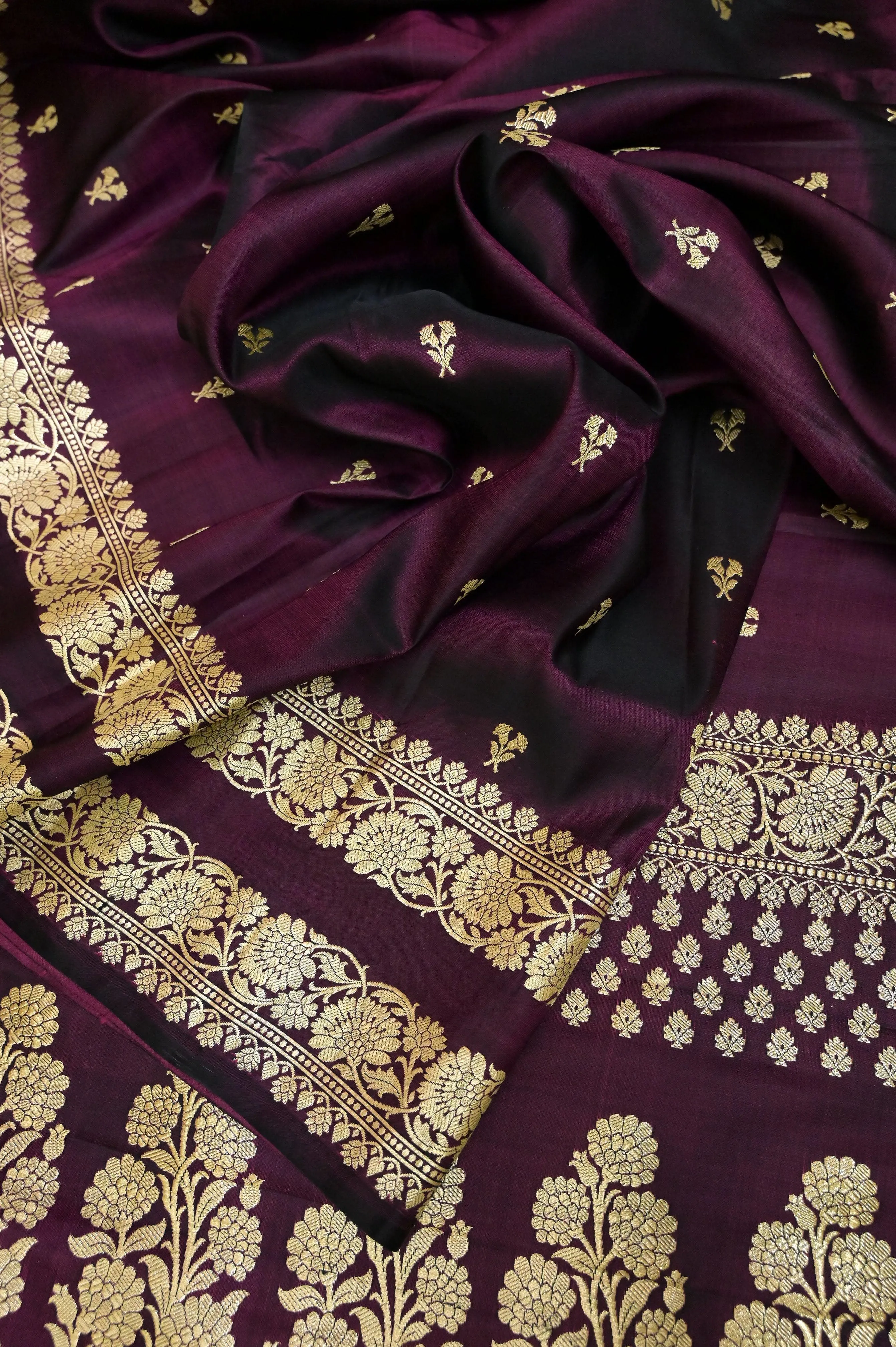 Wine Color Pure Mashru Banarasi Saree with Double Border