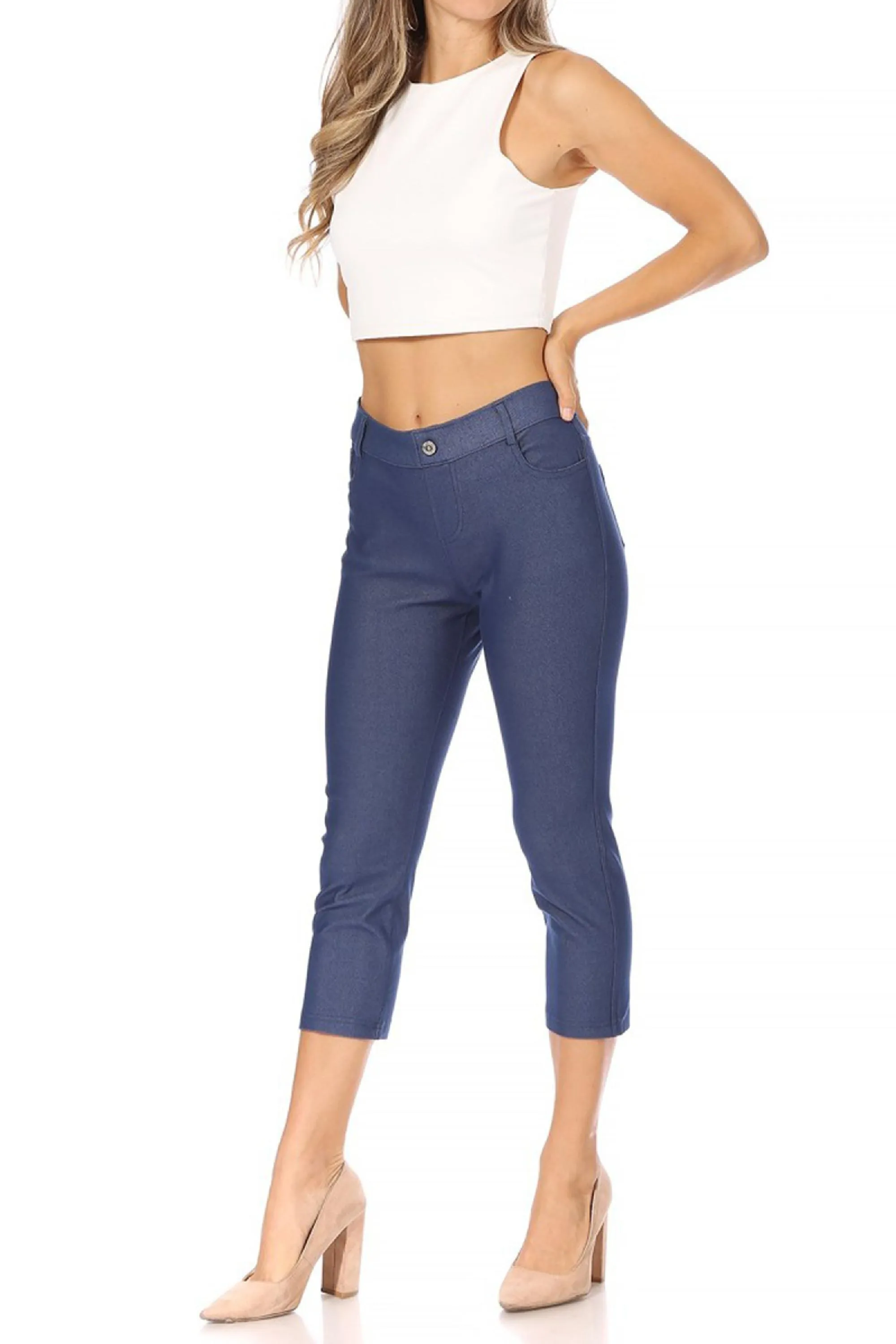 Women's Casual Comfy Slim Pocket Jeggings Jeans Capri Pants